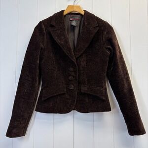 Hot Kiss Womens Y2K Fairy Grunge Floral Corduroy Blazer Size M Brown Cropped USA